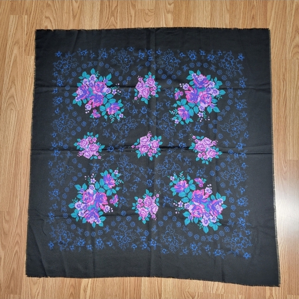 Chic Black Scarf with Floral Design